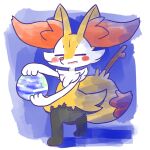 1:1 2026 ambiguous_anthro ambiguous_gender annyui0611 anthro biped blush blush_stickers border braixen canid digital_drawing_(artwork) digital_media_(artwork) dipstick_tail earth eyes_closed front_view full-length_portrait generation_6_pokemon hi_res holding_planet japanese_description kneeling macro mammal markings nintendo object_in_tail open_mouth open_smile planet pokemon pokemon_(species) portrait simple_background smile snout solo stick stick_in_tail tail tail_markings three-quarter_view translated_description white_border