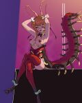 absurd_res alternate_version_at_source animal_humanoid antennae_(anatomy) areola areola_slip arthropod arthropod_humanoid black_bow_tie bodily_fluids bow_tie breasts brown_hair centipede_humanoid crossed_legs eyes_closed female hair hi_res humanoid myriapod myriapod_humanoid naiyospede pasties pole raised_arms red_corset sedua_weynn shirt_cuffs sitting solo stripper_pole sweat unavailable_at_source vtuber