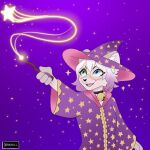 1:1 2026 anthro artist_name bell bell_collar blue_eyes buckteeth casting_spell clothed clothing collar colored digital_drawing_(artwork) digital_media_(artwork) domestic_cat ear_piercing english_text eyebrow_through_hair eyebrows eyewear felid feline felis female fingers fur glasses glowing gradient_hair green_eyes grimskvll hair hat headgear headwear heart_nose heart_symbol heterochromia hi_res holding_object hybrid inner_ear_fluff magic magic_user magic_wand mammal mouse murid murine notched_ear open_mouth piercing purple_hair rodent sammie_(valll) shaded signature smile solo space star tan_body tan_fur teeth text tongue translucent translucent_hair tuft wand white_body white_fur white_hair wizard_hat wizard_robe