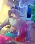 2025 anthro arm_tuft back_tuft balls bedroom big_butt blue_eyes butt buttplug buttplug_tail buxbi chest_tuft clothing dildo ear_tuft elbow_tuft erection facial_tuft fake_tail felid feline femboy fishnet_clothing fishnet_legwear foreskin fur genitals grey_balls grey_body grey_fur hair hi_res horn humanoid_genitalia humanoid_penis leg_tuft legwear looking_back low-angle_view male mammal penis plant plug_(sex_toy) sex_toy signature solo straddling tail tail_tuft tan_penis tuft window wrist_tuft