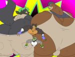 2026 4:3 abe_(reagan700) abs anthro ascot bear between_butt between_butts big_bulge big_butt black_body black_clothing black_fur black_hat black_headwear black_shirt black_topwear blue_clothing blue_gloves blue_handwear bottomwear brown_body brown_fur bruno_silva bulge butt canid canine canis clothed clothing dobermann domestic_dog fight fingerless_gloves frenzy_(reagan700) fur gloves green_clothing green_gloves green_hair green_handwear grey_body grey_bottomwear grey_clothing grey_fur grey_pants group hair hakon_(reagan700) handwear hat headgear headwear hi_res huge_bulge huge_butt lemur male male/male mammal mephitid muscular muscular_anthro muscular_arms muscular_male obese obese_anthro obese_male overalls overweight overweight_anthro overweight_male pants pecs pinscher primate reagan700 shirt skimpy skunk strepsirrhine suspenders tag_team tag_teaming topwear wraps wrist_wraps
