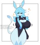 anthro big_breasts breasts canid canine caslysillyf0x curvy_figure eeveelution fan_character female generation_4_pokemon glaceon hi_res looking_at_viewer mammal nintendo one_eye_closed pinup pokemon pokemon_(species) pose silly silly_face smile solo solo_focus solo_in_panel thick_thighs voluptuous wide_hips wink