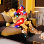 1:1 3d_(artwork) balancing_on_one_hand canid canine cryx_(cryxdafloof) cryx_the_fox digital_media_(artwork) duo foot_on_table fox furniture golden_hour hot_dogging insomniac_games lombax male male/male mammal modern_architecture morning_sex ratchet_(ratchet_and_clank) ratchet_and_clank sex size_difference sony_corporation sony_interactive_entertainment table tail tail_grab