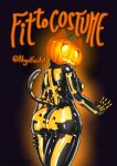 animate_inanimate anthro big_butt black_clothing black_suit bone butt clothing costume domestic_cat epic_games eyelashes felid feline felis female food for_a_head fortnite fruit gender_transformation hand_on_leg hi_res latex latex_transformation living_clothing living_latex mammal mtf_transformation nyokaiart object_head open_mouth orange_body orange_ears plant pumpkin pumpkin_head shy skeleton solo spice_(fortnite) suit suit_transformation transformation