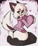 5:6 anthro big_butt biped butt clothed clothed_anthro clothed_male clothing daxterado femboy hair heart_symbol kneeling legwear looking_at_viewer looking_back looking_back_at_viewer male male_anthro mammal solo tail