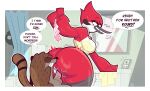 absurd_res anthro avian beak big_butt big_penis bird bottom_heavy bra brown_body brown_fur butt cartoon_network clenched_teeth clothing dialogue duo english_text erection eyeshadow feathers female fur genitals goodbyellow hi_res huge_butt huge_thighs humanoid_genitalia humanoid_penis infidelity larger_female larger_penetrated makeup male male/female mammal margaret_smith_(regular_show) mirror mirror_reflection pear-shaped_figure penetration penis procyonid raccoon red_body red_feathers reflection regular_show rigby_(regular_show) shower_curtain size_difference small_but_hung smaller_male speech_bubble teeth text thick_thighs toony underwear wide_hips