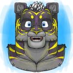 1:1 anthro black_body black_fur black_hair blue_eyes bust_portrait felid front_view fur glistening glistening_eyes grey_body grey_fur hair hi_res hufnaar looking_at_viewer male male_anthro mammal markings multicolored_hair open_mouth open_smile pantherine portrait red_tongue short_hair simple_background smile solo tiger tongue two_tone_hair uvula whiskers white_hair yellow_markings