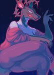 anthro clothed clothing crossed_legs demon female gesture infernadise_(retrospecter) looking_at_viewer nightflaid_(retrospecter) smile solo sprdndl waving waving_at_viewer