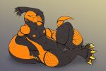 3:2 anthro armwear claws clothing dinosaur eyes_closed featureless_crotch fishnet_armwear fishnet_clothing fishnet_leggings fishnet_legwear hi_res leggings legwear long_tail male muscular prehistoric_species reclining reptile saurischian scalie solo tail theropod tyrannosaurid tyrannosauroid tyrannosaurus tyrannosaurus_rex zairiza