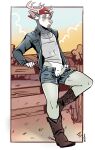 andromorph anthro antlers backwards_hat baseball_cap boots bottomwear clothed clothing cowboy_boots deer denny_(boltaction) facial_piercing footwear fur genitals grey_body grey_fur half-closed_eyes hat headgear headwear hi_res horn hotpants humanoid_genitalia humanoid_vulva inner_ear_fluff intersex jacket mammal narrowed_eyes nose_piercing nose_ring open_bottomwear open_clothing open_jacket open_pants open_topwear pants piercing ring_piercing shoes shorts solo sparkibarki topwear tuft vulva white_body white_fur