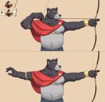 absurd_res adastra adastra_(series) alien amicus_(adastra) anthro arrow_(weapon) black_body black_fur bow_(weapon) canid canine canis clothing cosmicityyy echo_project fur gold_(metal) gold_jewelry hi_res jewelry male mammal nipples pawpads ranged_weapon red_clothing reference_image solo weapon white_body white_fur wolf