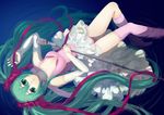  bad_id bad_pixiv_id green_eyes green_hair hatsune_miku kneehighs leotard long_hair lying microphone microphone_stand pink_leotard sellite socks solo thighhighs twintails very_long_hair vocaloid 