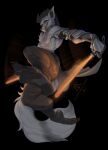 anthro barefoot canid canine canis claws clothing cybernetics cyborg feet foot_focus hi_res kredri lightsaber machine male mammal melee_weapon orange_eyes pawpads paws simple_background smile soles solo star_wars tail teeth toes weapon wolf