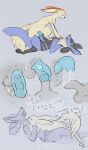 2017 absurd_res after_sex anthro ball_tuft balls blue_body blue_fur blue_penis blue_sclera bodily_fluids crotch_tuft cum cum_in_penis cum_inside dialogue docking duo english_text fluffy fluffy_tail foreskin fur generation_5_pokemon genital_fluids genitals gloves_(marking) grey_background grey_body grey_fur hi_res humanoid_genitalia humanoid_penis hybrid leg_markings legendary_pokemon looking_pleasured lying male male/male markings mindkog multiple_scenes nintendo on_back open_mouth orange_body orange_fur orgasm ovipositor ovipositor_penis penile penis pokemon pokemon_(species) sex signature simple_background socks_(marking) speech_bubble tail text translucent translucent_penis tuft unusual_anatomy unusual_genitalia unusual_penis victini white_balls white_body white_fur