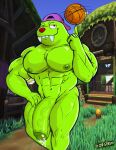 abs absurd_res anthro backwards_cap ball ball_on_finger barrel basketball_(ball) big_penis bodily_fluids bugsnax chandlo_funkbun character_name chest_tuft claws cum cum_drip day dirt dripping fur genital_fluids genitals glans glistening glistening_body grass green_body green_claws green_fur green_nipples green_penis grumpus half-erect hi_res huge_penis humanoid_genitalia humanoid_penis log male motion_lines muscular muscular_male muscular_thighs nipples nude ofstrial overbite paint pecs penis plant purple_cap purple_eyes raised_hand red_nose screencap screencap_background smug smug_face solo spinning_ball stairs standing teeth text tuft twitter_handle vein veiny_penis window wood young_horses