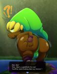 2026 absurd_res after_transformation anthro big_butt bulge butt butt_grab clothed clothed_male clothing deku_(tloz) deku_link deku_scrub digital_media_(artwork) elemental_creature english_text flora_fauna flower gloves hair hand_on_butt handwear hat headgear headwear hi_res looking_back majora's_mask male motion_lines nintendo plant shocked solo tepigfan101 text the_legend_of_zelda thick_thighs thong thong_only topless transformation underwear underwear_only wooden_body