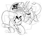 2026 after_transformation aidan_(nackvixen) anthro big_butt boot_(artist) boots bottomwear bovid butt caprine clothing duo eyewear fingers footwear goggles hat headgear headwear hooved_fingers hooves male mammal monochrome motorcycle pants rhombos rodent sciurid sheep shoes snout speech_bubble transformation tree_squirrel vehicle wand