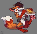 absurd_res angry anthro bite blue_eyes box brown_hair canid canine cheese chewing chibi claws container dairy_products determined ferox_(feroxdoon) fluffy food fox frustrated fur hair hi_res hungry male mammal muzz nonbinary_(lore) orange_body orange_fur pawpads paws pepperoni pepperoni_pizza pizza pizza_box red_body red_fox red_fur semi-anthro solo struggling teeth tongue true_fox white_body white_fur