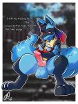 3:4 animal_genitalia animal_penis anthro balls bdsm big_balls bodily_fluids canid canine canine_genitalia canine_penis chest_spike dialogue ear_piercing ear_ring english_text erection fluffy fluffy_tail fridaylugia generation_4_pokemon genital_fluids genitals hand_spike hi_res highlights_(coloring) knot knotted_penis long_tail looking_at_viewer lucario male mammal nintendo nude nude_male penis petplay piercing pokemon pokemon_(species) precum ring_piercing roleplay solo spikes spikes_(anatomy) tail text thick_thighs
