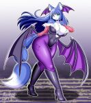 2025 anthro aozora_(tasogare_aozora) big_breasts big_butt black_boots black_clothing black_footwear blue_body blue_ears blue_fur blue_tail boots breasts butt canid canine capcom clothed clothing cosplay darkstalkers dated female fingers footwear fox fur gem glistening glistening_clothing gloves hair handwear high_heeled_boots high_heels krystal_(star_fox) legwear leotard long_hair mammal morrigan_aensland nintendo pantyhose pose shoes star_fox tail thick_thighs white_body white_fur white_tail wide_hips wings
