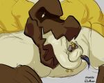 5:4 anthro banana_man big_muscles duo elemental_creature elemental_humanoid extreme_size_difference flora_fauna food food_creature fruit hi_res huge_muscles humanoid imminent_vore joyhouser living_fruit lizard long_tongue macro male muscular muscular_male plant plant_humanoid reptile scalie size_difference snout struggling struggling_prey tongue tongue_wrap
