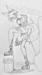 absurd_res anthro anthro_peeing bathroom bodily_fluids bottomwear bottomwear_aside clothing clothing_aside felid feline female female_anthro female_peeing female_peeing_in_urinal genital_fluids genitals hi_res hiked_leg kowaletaomanko mammal mask mihoyo monochrome peeing public_restroom pulchra_fellini raised_leg shorts shorts_aside sketch slim solo standing standing_pee tail thiren traditional_media_(artwork) urinal urine urine_stream vulva wearing_mask zenless_zone_zero