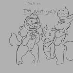 1:1 anthro balls canid canine collar ear_piercing ear_ring felid feline feral flaccid generation_4_pokemon generation_5_pokemon genitals group hi_res male mammal monochrome nintendo no_homo nude penis piercing pokemon pokemon_(species) pokemon_mystery_dungeon ring_piercing riolu shinx sketch sleepyly small_penis spike_chunsoft trio zorua