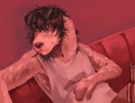 absurd_res animal_humanoid anthro bottle bottlebear brown_hair canid canid_humanoid canine canine_humanoid canis clothing container dachshund digital_media_(artwork) dog_humanoid domestic_dog erkto eyewear eyewear_on_head furniture glasses glasses_on_head hair hi_res humanoid hunting_dog male mammal mammal_humanoid on_sofa piercing red_body shirt sitting sitting_on_sofa sofa solo sunglasses sunglasses_on_head topwear undershirt wearing_sunglasses