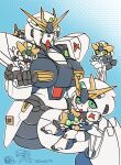 absurd_res air_vent antennae_(anatomy) black_torso breasts chibi curvy_figure daisyd2 female fin_funnels green_eyes gundam hi_res holding_object holding_plushie living_machine machine mecha miniature_versions mobile_suit mobile_suit_gundam mobile_suit_gundam:_char's_counterattack multiple_art_styles plushie robot rx-93_nu_gundam sitting style_crossover thick_thighs thruster various_styles white_body wireless_weapon
