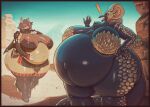 absurd_res anthro belly big_belly big_breasts big_butt black_body black_border border both_pregnant breasts brown_body brown_hair butt camelid capcom cape clothed clothed_anthro clothed_female clothing cloven_hooves detailed_background duo elder_dragon exclamation_point female freckled_breasts freckled_face freckled_legs freckled_shoulders freckled_thighs freckles glistening glistening_belly glistening_breasts glistening_thighs gold_scales hair hair_over_eyes hand_on_belly hand_on_hip hand_on_own_belly hand_on_own_breast hand_on_own_hip hi_res hooves horn huge_belly huge_breasts huge_butt huge_hips huge_thighs hyper hyper_belly inner_ear_fluff kulve_taroth laura_(lluxuriouslaura) legwear llama mammal monster_hunter multiple_pregnancies nude nude_anthro nude_female open_mouth open_smile outside patacon pregnant pregnant_anthro pregnant_female smile spiked_pauldron standing tail thick_thighs thigh_highs tuft unguligrade wide_hips yellow_horn