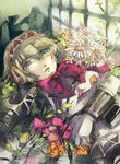  aegis_(persona) android bac bad_id bad_pixiv_id blonde_hair blue_eyes bow flower lying open_mouth persona persona_3 ribbon short_hair solo 