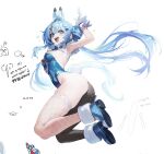  absurdres animal_ear_hairband animal_ears arahashi_tabi armpits ass blue_eyes blue_leotard boots breasts commentary_request fake_animal_ears fishnet_thighhighs fishnets fur-trimmed_boots fur_trim hair_ornament hair_rings hairband hairclip highres korean_commentary leotard light_smile long_hair looking_at_viewer ness_(pjw0168) playboy_bunny rabbit_ear_hairband rabbit_ears rabbit_tail sidelocks single_hair_ring single_leg_pantyhose single_thighhigh stellive strapless strapless_leotard tail teeth thighhighs upper_teeth_only 