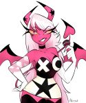 2022 absolute_territory akrost alpha_channel armwear artist_name back_wings bare_shoulders big_breasts breasts choker cleavage clothed clothing demon dipstick_horn dress elbow_gloves electronics eyelashes female gloves grin hair hand_on_hip handwear heart_(marking) hellaverse helluva_boss hi_res holding_microphone holding_object horn horn_markings humanoid jewelry legs_together legwear long_eyelashes long_hair looking_at_viewer markings membrane_(anatomy) membranous_wings microphone multicolored_clothing multicolored_dress multicolored_horn necklace not_furry pink_body pink_eyes pink_hair pink_horn pink_skin portrait pupils simple_background slit_pupils small_waist smile solo spade_tail star_(marking) strapless_clothing strapless_dress succubus tail text thick_thighs thigh_highs three-quarter_portrait transparent_background two_tone_clothing two_tone_dress verosika_mayday white_armwear white_clothing white_elbow_gloves white_gloves white_handwear wide_hips wings yellow_sclera