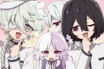  ... 4boys black_hair braid bungou_stray_dogs commentary_request crying crying_with_eyes_open cynitx eyepatch frilled_sleeves frills fyodor_dostoyevsky_(bungou_stray_dogs) grey_eyes hair_between_eyes hand_up hat index_finger_raised jacket jewelry long_hair long_sleeves male_focus multicolored_hair multiple_boys necklace nikolai_gogol_(bungou_stray_dogs) one_eye_closed open_mouth pink_background pink_eyes purple_eyes purple_hair raised_inner_eyebrows red_eyes school_uniform shibusawa_tatsuhiko_(bungou_stray_dogs) short_hair sigma_(bungou_stray_dogs) single_braid smile split-color_hair sweat symbol-shaped_pupils tears two-tone_hair upper_body white_hair white_hat white_jacket 