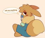 2026 ageplay anthro anthrofied biped blue_pacifier brown_body brown_fur clothed clothing dialogue diaper diaper_under_clothing digital_media_(artwork) eevee english_text fur generation_1_pokemon hi_res infantilism male mammal muffin_(puppypamps) nintendo object_in_mouth pacifier pacifier_in_mouth pokemon pokemon_(species) pokemorph puppypamps roleplay simple_background solo speech_bubble text wearing_diaper
