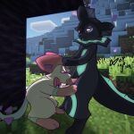 1:1 ambiguous_gender anthro black_body bodily_fluids cum cum_in_mouth cum_inside digitigrade duo eeveelution eeveesylv fellatio generation_1_pokemon generation_2_pokemon generation_6_pokemon genital_fluids genitals glowing glowing_body glowing_eyes hi_res male male/ambiguous microsoft minecraft mojang nintendo oral outside penile penis pokemon pokemon_(species) ribbons_(anatomy) saliva saliva_string sex sylveon tapering_penis umbreon vaporeon vapy white_body xbox_game_studios zoia_(notninfia)