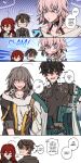  2boys 3girls commentary dan_heng_(honkai:_star_rail) dan_heng_(hunt)_(honkai:_star_rail) english_commentary grey_hair hair_between_eyes highres himeko_(honkai:_star_rail) honkai:_star_rail honkai_(series) jacket long_hair majunjuu march_7th_(honkai:_star_rail) march_7th_(preservation)_(honkai:_star_rail) multicolored_eyes multiple_boys multiple_girls pink_hair red_hair stelle_(honkai:_star_rail) tied_jacket trailblazer_(honkai:_star_rail) welt_yang 