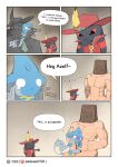absurd_res anthro azelf blush boolu_(ttux3) clothing comic dialogue duo eeveelution english_text featureless_crotch generation_2_pokemon generation_4_pokemon gesture group hand_gesture hat headgear headwear hi_res human humanoid legendary_pokemon male mammal nintendo nude pecs pokemon pokemon_(species) red_eyes retired_azelf_(ttux3) size_difference son_of_azelf_(ttux3) text thumbs_up trio ttux3 umbreon