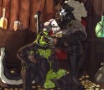 2025 alcohol anthro athletic bdsm beard beer beer_mug belt beverage big_bulge bodily_fluids bondage boots bottomwear bound braided_beard braided_hair bulge bulge_sniffing chair clothing coin coin_purse corpse_paint duo face_in_bulge facial_hair facial_piercing felid footwear furniture genital_fluids genital_piercing genitals gloves gold_(metal) grungoth_borgzan grungotharts hair handwear harness ladder_piercing leaking_precum leash leather leather_boots leather_bottomwear leather_clothing leather_footwear leather_pants lion male mammal mephitid muscular musk musky_armpit musky_bulge nipple_piercing nipple_ring nipples nose_piercing pantherine pants penis penis_piercing piercing pirate pirate_hat pirate_outfit precum prince_albert_piercing restraints ring_piercing rope rope_bondage rope_leash rum shoes skunk smelly_armpits smelly_balls smelly_penis sniffing throne watermark