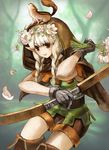  blonde_hair bow_(weapon) braid brown_eyes dragon's_crown elf_(dragon's_crown) flower gloves hood long_hair nukotama pointy_ears smile solo squirrel twin_braids weapon 