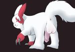  balls butt erection humanoid_penis looking_at_viewer looking_back male murderous nintendo nude penis plain_background pok&#233;mon pok&eacute;mon presenting presenting_hindquarters solo video_games zangoose 