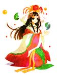  1girl brown_hair green_eyes hair_ornament japanese_clothes kimono kushinada_(p&amp;d) long_hair puzzle_&amp;_dragons 