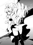  alternate_legwear drill_hair greyscale hair_ribbon maria_balthasar momo_(higanbana_and_girl) monochrome panties pantyshot ribbon solo thighhighs underwear xenogears 