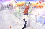  boots canji0 hatsune_miku leaves skirt twintails vocaloid 