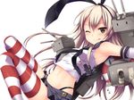  blonde_hair blush brown_eyes itou_nanami kantai_collection long_hair navel shimakaze_(kancolle) thighhighs uniform white wink 