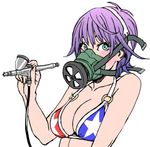  airbrush bikini_top blue_eyes breasts cleavage eyelashes gas_mask large_breasts looking_at_viewer purple_hair short_hair solo star star_print tamiya_incorporated white_background yamashita_shun'ya 