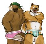  bandanna bulge canine chubby duo kemono kitajiro2 male mammal plain_background pose underwear white_background 