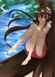  borrowed_character brown_hair dappled_sunlight error hairband leg_hug long_hair looking_at_viewer original pixiv_mahou_gakuen sitting smile solo sunlight vellark yoikawa_kanae 