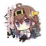  ahoge bare_shoulders brown_hair chibi detached_sleeves double_bun hair_ornament hairband japanese_clothes kantai_collection kongou_(kantai_collection) long_hair lowres mimura_ryou nontraditional_miko skirt smile solo thighhighs translated 