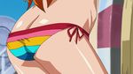  1girl adjusting_clothes adjusting_swimsuit animated animated_gif ass bikini butt_crack female long_hair lowres nami nami_(one_piece) one_piece one_piece_film_z orange_hair shiny shiny_skin solo swimsuit 